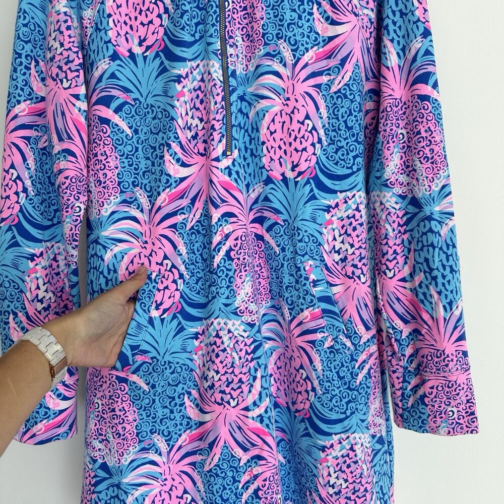 Lilly Pulitzer Skipper Popover Dress Large Blue Pink Pineapple Tropical Resort - Picture 4 of 12